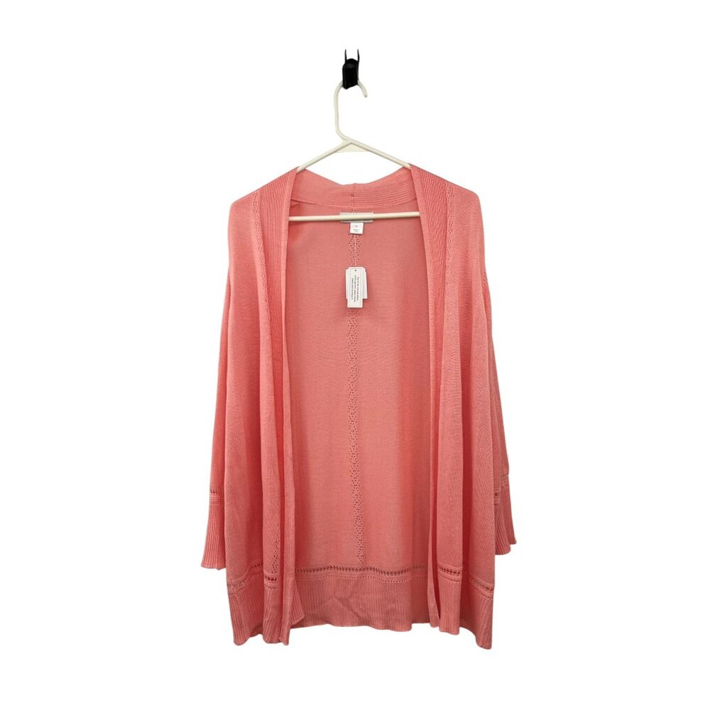 Christopher & Banks Cardigan Womens XL Peach Pink Open Front 3/4 Sleeve NEW - Picture 2 of 16